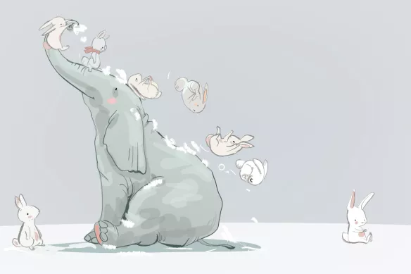 toile murale pour enfant glissade éléphant