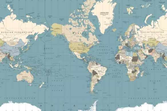 Papier peint carte du monde bleu vert gris