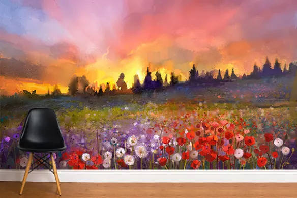 Papier peint fleuri Prairie au printemps