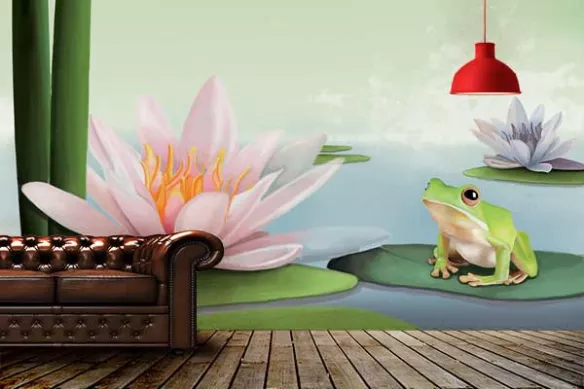 Papier peint panoramique fleur et grenouille
