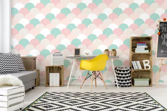Papier peint chambre fille Tuiles pastels