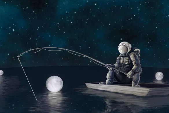 Papier peint panoramique Pêcheur astronaute