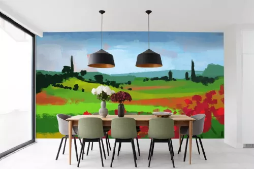 Papier peint paysage Prairie effet peinture