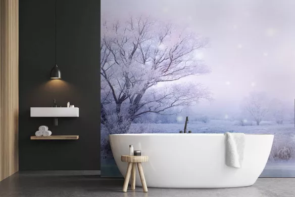 papier peint salle de bain arbre gele hiver