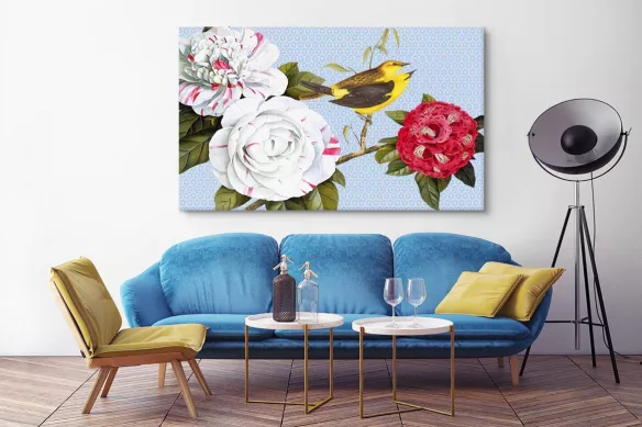 Tableau nature Fleurs et oiseaux