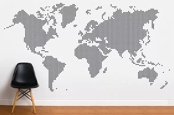 Papier peint carte du monde Ronds noirs