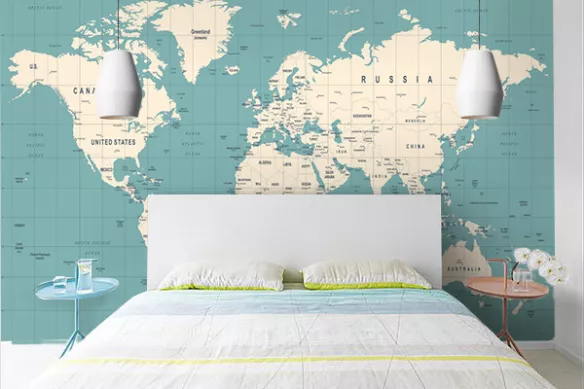 Papier peint mappemonde Quadrillage