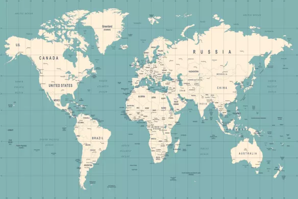 Papier peint mappemonde Quadrillage