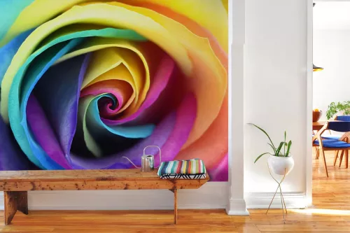 papier-peint-couloir-rose-multicolore