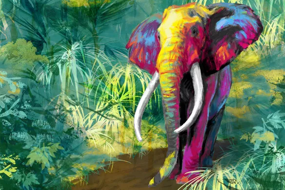 tableau éléphant couleur en balade