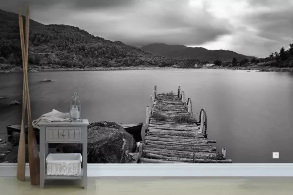 Tapisserie trompe l’œil noir et blanc Petite pause