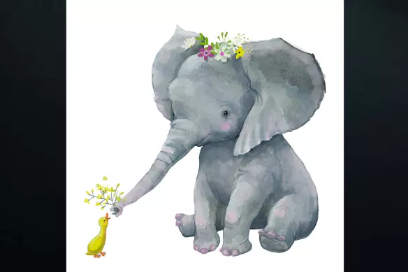 tableau pour enfant éléphanteau et caneton