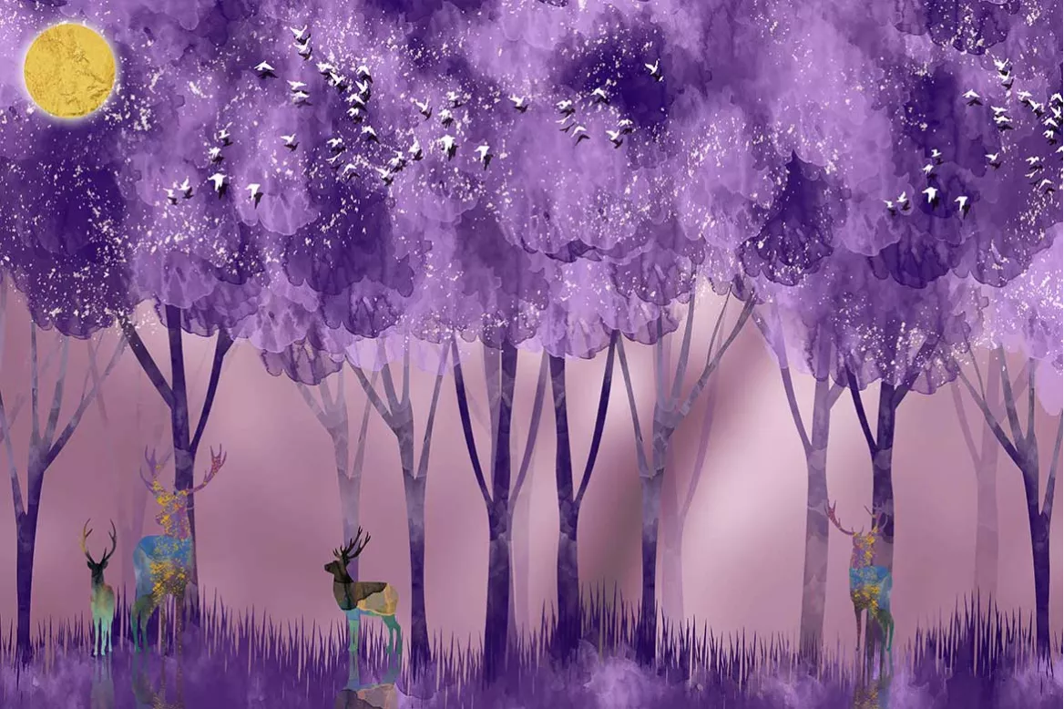 Tableau chambre forêt et cerfs