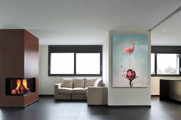 1tableau-animaux-flamant-rose-equilibre-salon-cheminee