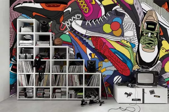 papier-peint-graffiti-chambre-ado-sneakers