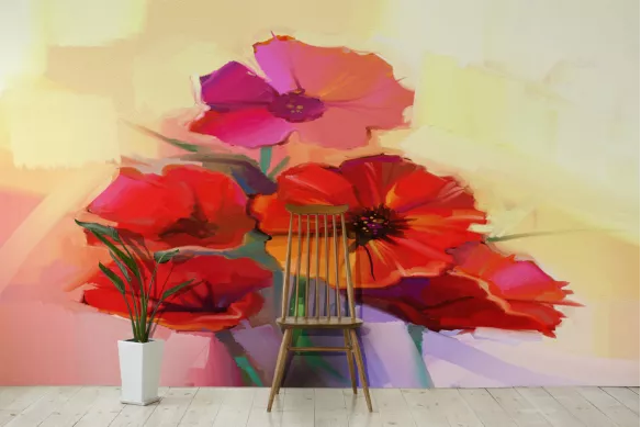 Papier peint fleuri Compo coquelicots