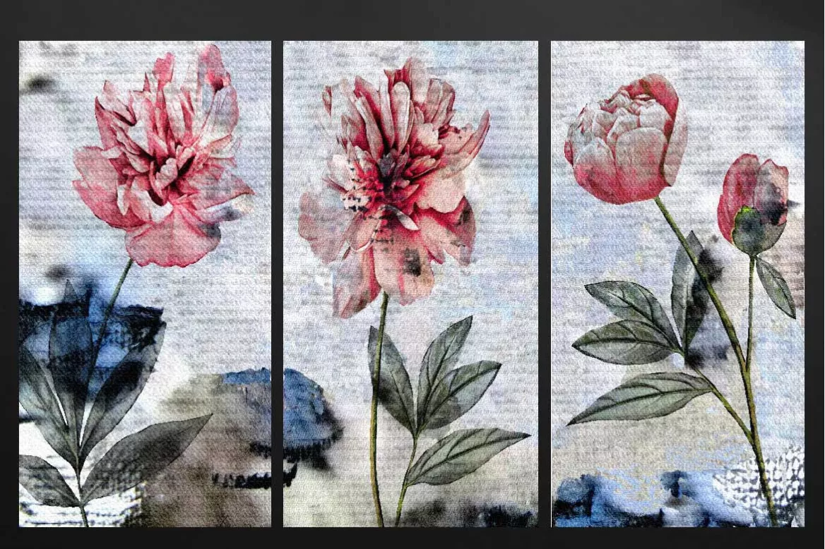 Tableau triptyque Délicatesse fleurie