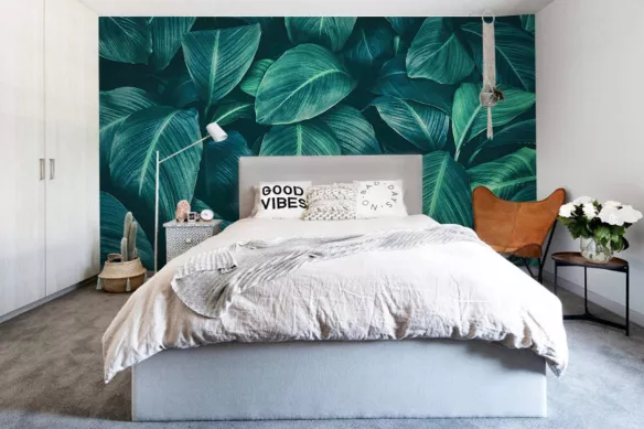 Papier peint tropical Feuilles tropicales vertes
