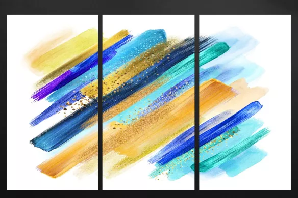 Toile-triptyque-abstrait bleu et jaune