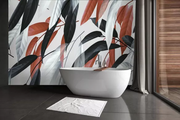 papier-peint-salle de bain feuillage-saule-fauve