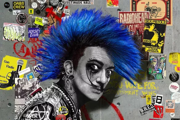 toile street art dali punk gris