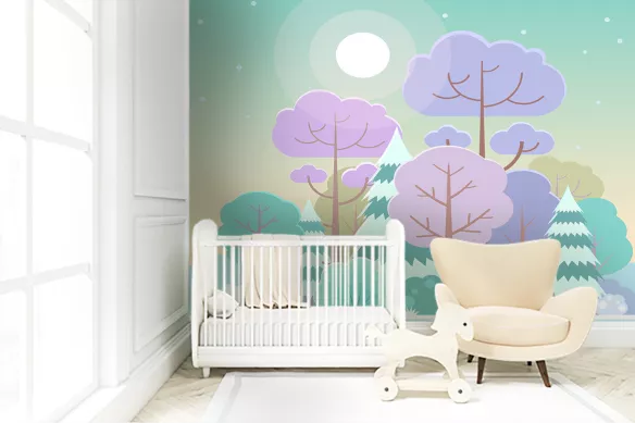 Papier peint chambre enfant Forêt enneigée : tapisserie sur mesure