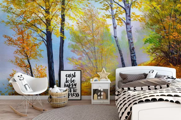 Papier peint forêt automne : tapisserie panoramique murale