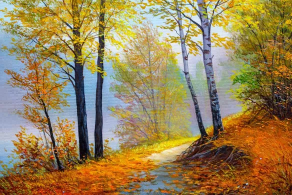 Papier peint forêt automne : tapisserie panoramique murale