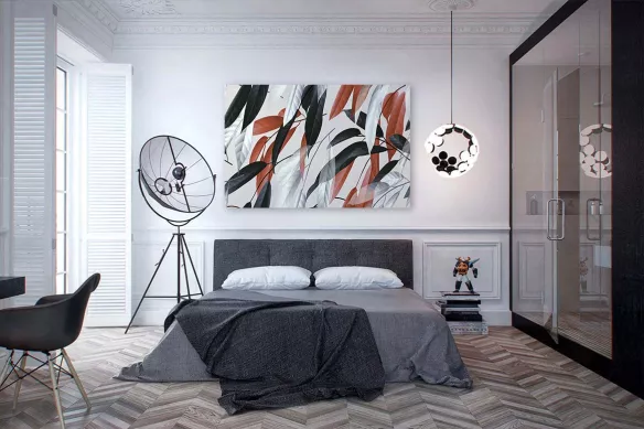 Tableau nature feuilles sauge fauve : Cadre mural déco