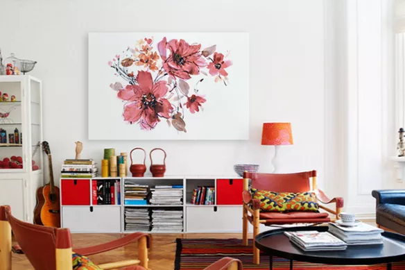 Tableau fleur Chicorée sauvage aquarelle : toile imprimée rouge