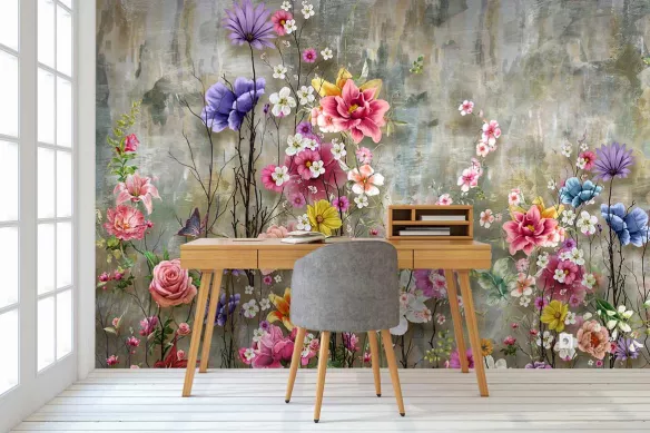 papier-peint-intissé-fleurs-colorees