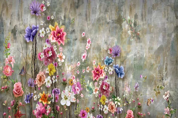 Papier peint fleurs colorés