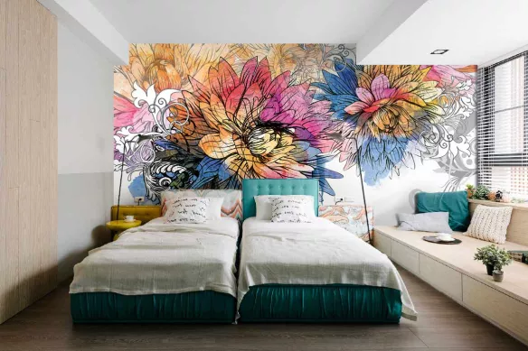 papier-peint-chambre-fleur-aquarelle