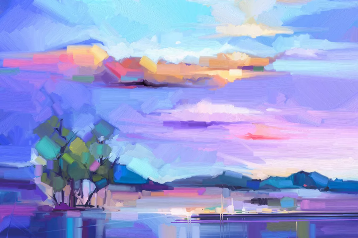 tableau-Paysage-violet- effet peinture