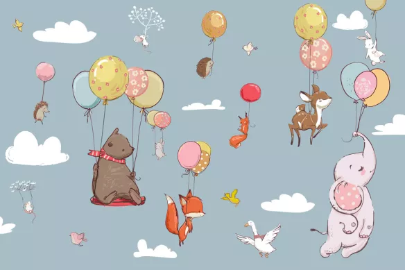 papier-peint-chambre enfant-animaux-balade en ballons