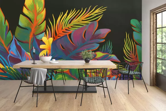 papier-peint-tropical-feuillage-multicouleurs