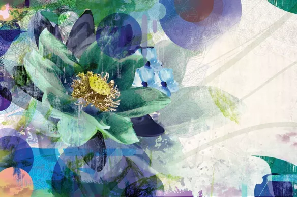 tableau fleur organza vert