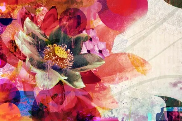 tableau fleuri organza rouge