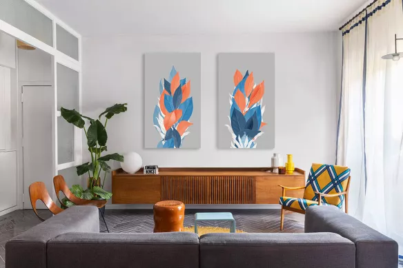 tableau-diptyque-feuilles-colorées