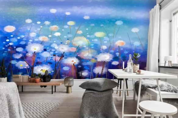 papier-peint-bleu-champ-de-fleurs-blanches