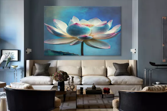 tableau-fleur-lotus-bleu-ciel
