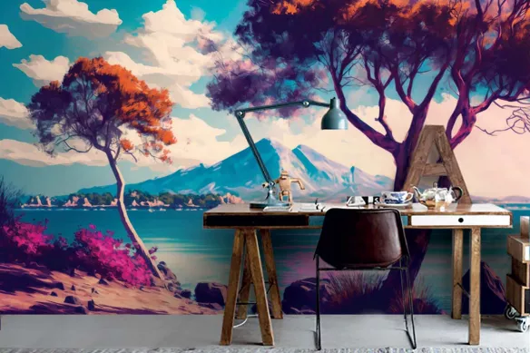 Tapisserie murale paysage peint