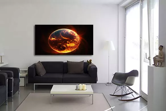 deco salon design toile moderne boule de feu