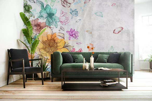 papier peint salon envolée florale