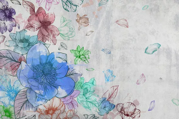 tapisserie murale envolée florale bleu
