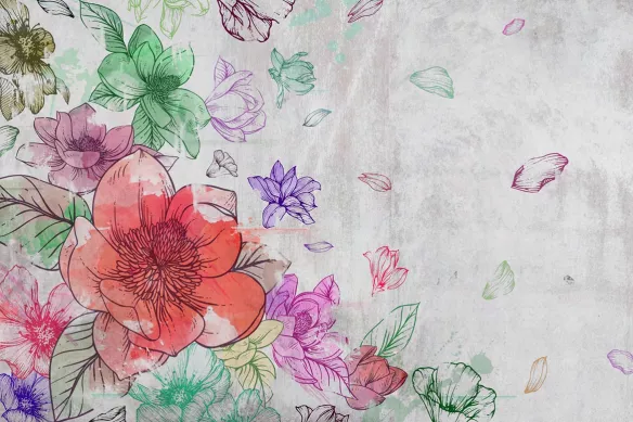 papier peint salon envolée florale rouge