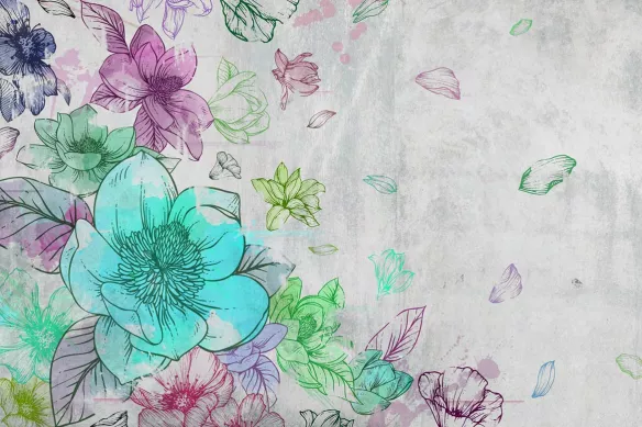 papier peint panoramique fleuri envolée florale bleu ciel