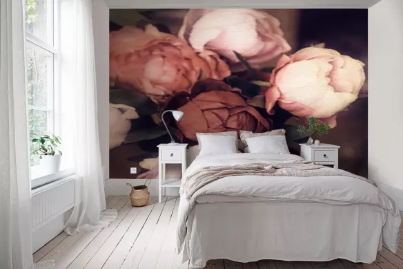 Papier peint fleuri pivoine rose