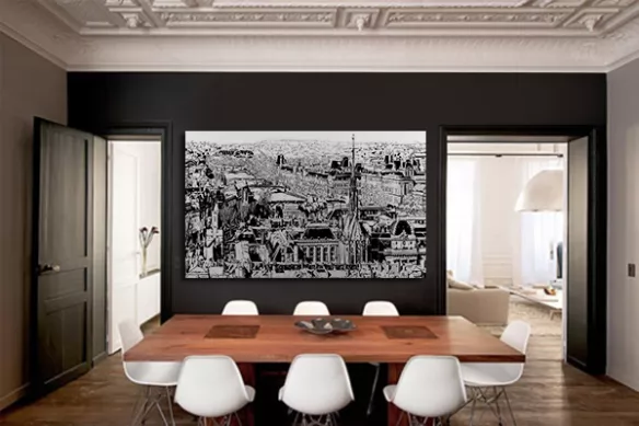 Tableau noir et blanc paris toitures