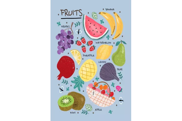 Tableau moderne cuisine pique-nique en couleurs bleu fruit